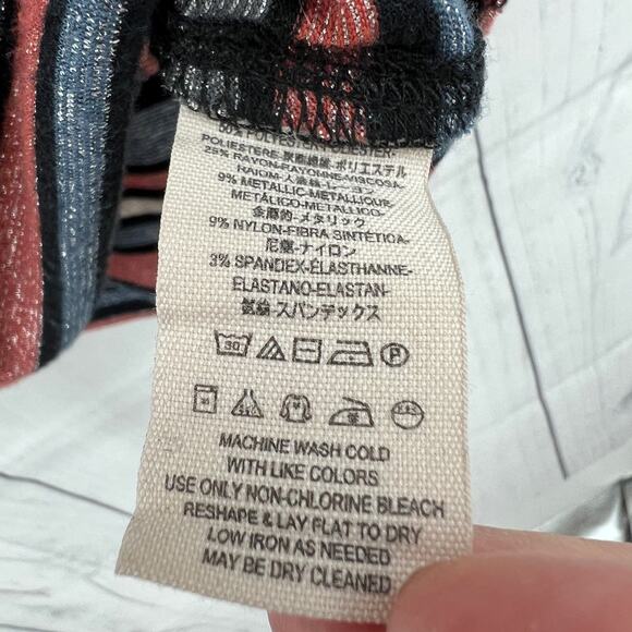 Free People SMALL Surprise Party Tee Shirt Top Blouse Glitter Stripe Bell Sleeve - Picture 8 of 8